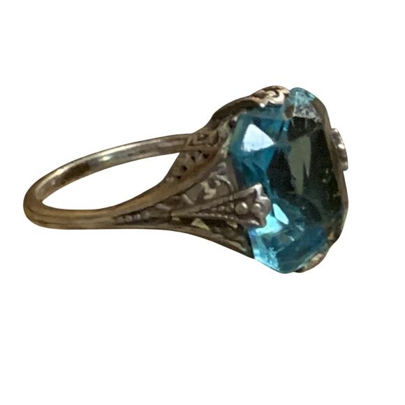 Antique?/Vintage Ring 5.25 Sterling Silver & Blue Glass Ring - Picture 4 of 9